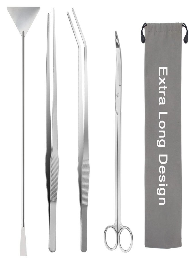 Liveek Aquarium Aquascape Tools Kit 15in, 4 in 1 Anti-Rust Aquatic Plant Aquascaping Tool Stainless Steel Tweezers Scissor Spatula for Aquarium Tank Clean Fish Tank Aquascape Accessories Set(Silver) - Image 1